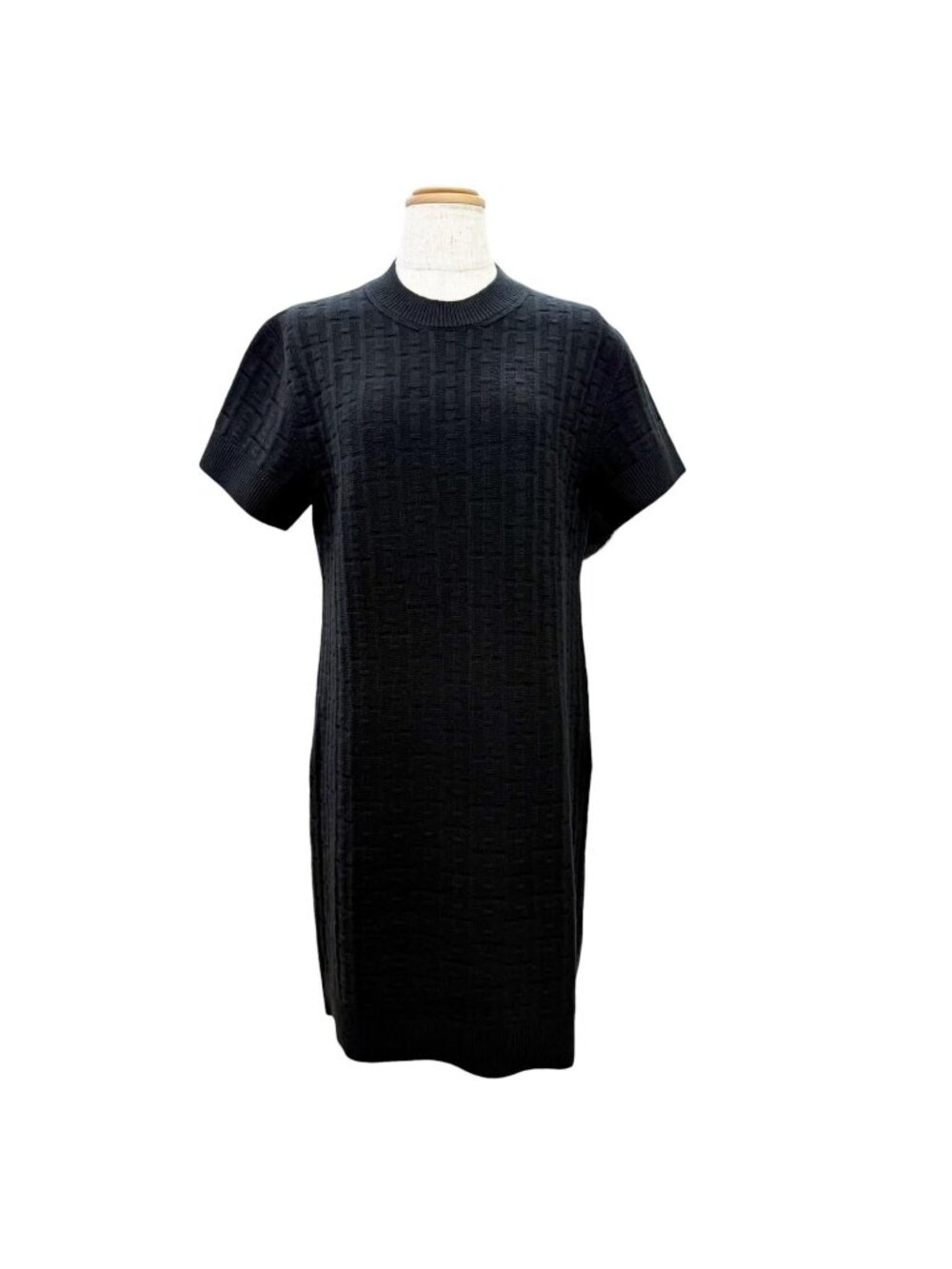 Hermes Wool 100% H Motif Short Sleeve Knit Dress Black 36